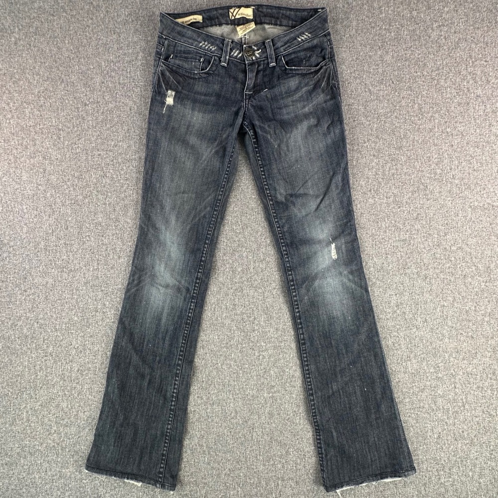 William Rast Jeans Women 24 Sadie Straight Leg Dark Blue Distressed USA Made